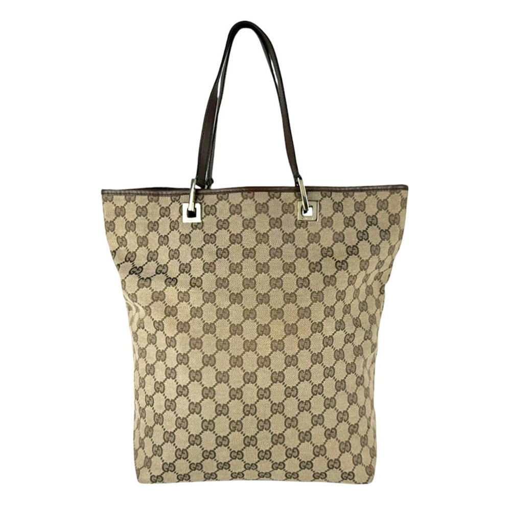 Gucci Top Handle Bag GG Canvas Leather Brown
